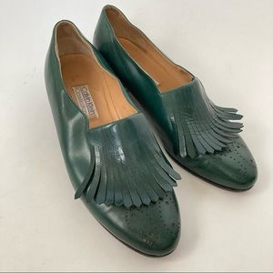 Vintage Calvin Klein Classifications- Green Leather Made in Italy. 6 1/5 M